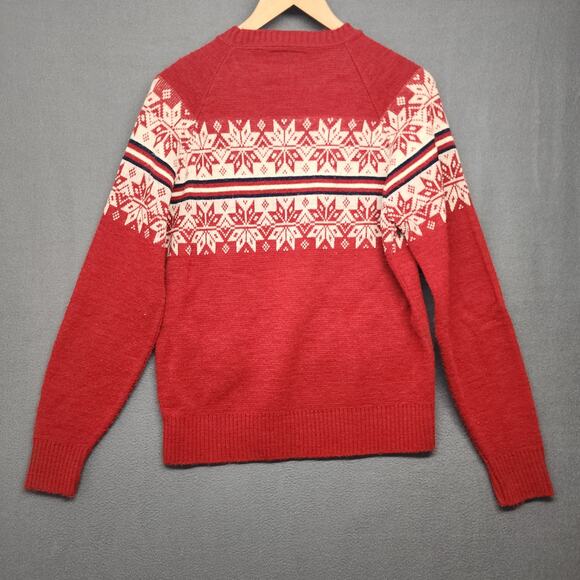 Vintage Sweater Womens Large Red Fair Isle Nordic Snowflakes Acrylic Made in USA - Picture 2 of 8